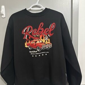 rebels Black Crewneck with Red Car Graphic